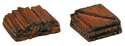 Model Railstuff 150 HO Scale Material Piles (One-Piece, Painted Plaster Castings) -- Stacked Railroad Ties
