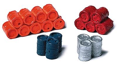 Model Railstuff 160 HO Scale 55-Gallon Oil Drums (One-Piece, Painted Plaster Castings) -- Stacked - Four Assorted Colors
