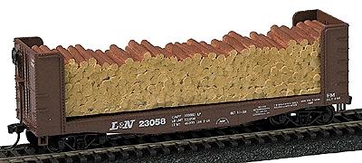 Model Railstuff 1930 HO Scale Pulpwood Loads - Athearn Bulkhead Flats (One-Piece, Painted Plaster Casting) -- 8' Wide Logs