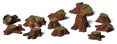 Model Railstuff 2 HO Scale Tree Stumps (One-Piece, Painted Plaster Castings) -- Assorted Sizes