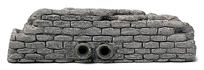 Model Railstuff 461 HO Scale Retaining Walls (One-Piece, Painted Plaster Castings) -- Cut Stone w/Drain Pipes - Gray