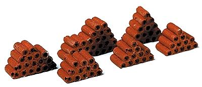 Model Railstuff 480 HO Scale Stacked Drainage Tile - One-Piece Painted Plaster Castings pkg(6) -- Red