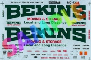 Microscale 4322 HO Scale Trucking Company Vehicles Mini-Cals -- Bekins Moving & Storage 40' Tractor/Trailer (1970-1980)
