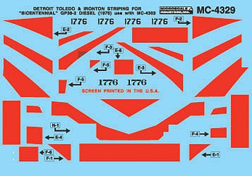 Microscale 4329 HO Scale Detroit, Toledo & Ironton - DT&I -- Mini-Cal Bicentennial GP38-2 Diesels (use w/#4303) (1975-1980)