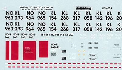 Microscale 4335 HO Scale Private Owner Freight Cars - Mini-Cals -- Northwestern Oklahoma (NOKL) 50' Coal Gondola (1999+)