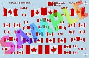 Microscale 4372 HO Scale Canadian Flags -- Mini-Cal Red & White w/Maple Leaf (1965+)