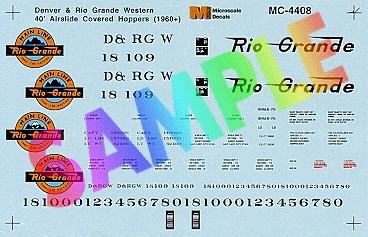 Microscale 4408 HO Scale Denver & Rio Grande Western - DRGW -- Mini-Cal Airslide Covered Hoppers (1960+)