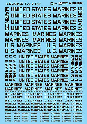 Microscale 480032 17533 Scale Military Decal Set -- U.S. Marines Lettering 3", 6", 9", 12"