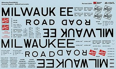 Microscale 481347 O Scale Railroad Decal Set -- Milwaukee Road 4000 Cubic Foot & Smaller Covered Hoppers