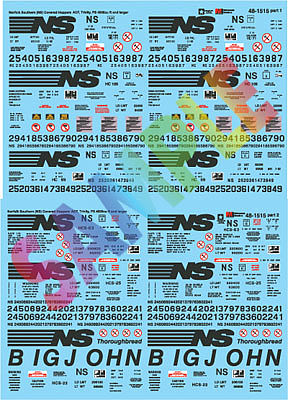 Microscale 481515 O Scale Railroad Decal Set -- Norfolk Southern ACF, Trinity, PS 4000cu ft & Larger Covered Hoppers