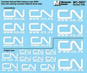 Microscale 5007 HO Scale Canadian National - CN -- Mini-Cal Web Address Logo (Various Sizes) 2007+