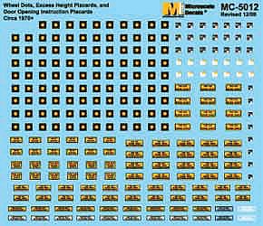 Microscale 5012 HO Scale Freight Car Data -- Wheel Inspecton Dots & Excess Height Placards (1978+)
