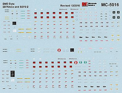Microscale 5016 HO Scale Mini Cal Railroad Decal Set -- EMD SD70ACe & SD70-2 Data Only
