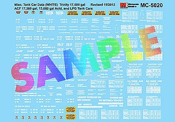 Microscale 5020 HO Scale Railroad Decal Set -- Acid & LPG Tank Car Data Trinity 17,600, ACF 17,360, 13,000-Gallon (white)