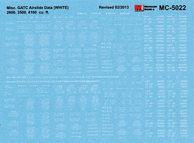 Microscale 5022 HO Scale Railroad Decal Set -- GATC Airslide Data 2600, 3500 & 4160 Cu. Ft. (white)