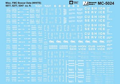 Microscale 5024 HO Scale Railroad Decal Set -- Boxcar Data for FMC 5077 5277 (ABOX) 5347 Cars (white)