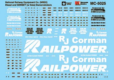 Microscale 5025 HO Scale Railroad Decal Set -- Railpower & NREX Genset Logos & Data
