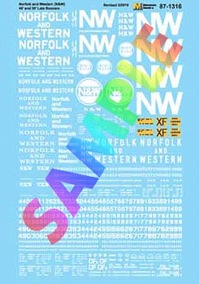 Microscale 601316 N Scale Railroad Decal Set -- Norfolk & Western 40 and 50' Boxcars Late Schemes