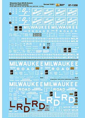 Microscale 601358 N Scale Railroad Decal Set -- Milwaukee Road Boxcars #2 1970s Brown & White Schemes