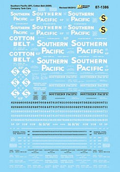 Microscale 601386 N Scale Railroad Decal Set -- Southern Pacific, Cotton Belt Company-Owned Tank Cars