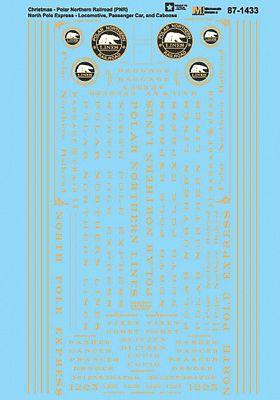 Microscale 601433 N Scale Railroad Decal Set -- Polar Northern Railroad & North Pole Express Locos, Passenger Cars & Caboose