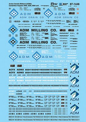 Microscale 601448 N Scale Railroad Decal Set -- Archer Daniels Midland ADMX 4650, 5250, 5800 Cu. Ft. Centerflow Hoppers