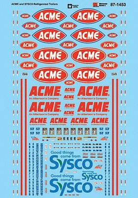 Microscale 601453 N Scale Vehicle Decal Set -- ACME & Sysco Refrigerated Trailers
