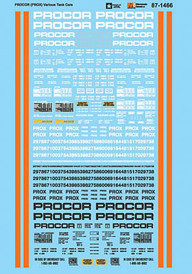 Microscale 601466 N Scale Railroad Decal Set -- Various Procor PROX Tank Cars