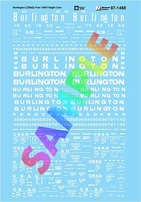 Microscale 601468 N Scale Railroad Decal Set -- Chicago, Burlington & Quincy - Freight Cars, 1968+