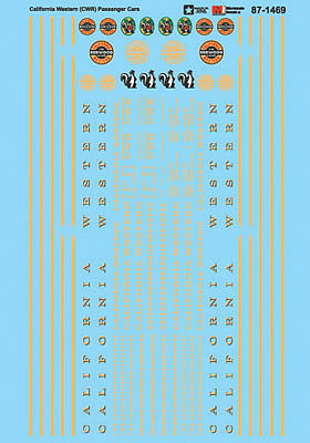 Microscale 601469 N Scale Railroad Decal Set -- California Western CWR Skunk Train Passenger Cars w/Stripes, Logos & Numbers