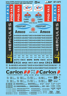 Microscale 601471 N Scale Railroad Decal Set -- Carlon CARX, American Car & Foundry ACFX Plastic 4650-5250-5700 Covered Hopp