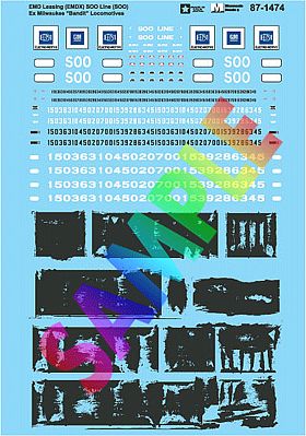Microscale 601474 N Scale Railroad Decal Set -- EMD Leasing EMDX Soo Line Ex-Milwaukee Bandit/Patched Locomotives