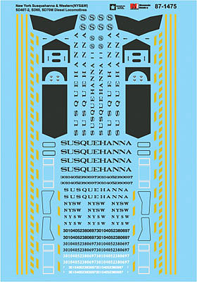 Microscale 601475 N Scale Railroad Decal Set -- New York Susquehanna & Western NYSW SD40T-2, SD70M, SD60 Lettering & Stripin