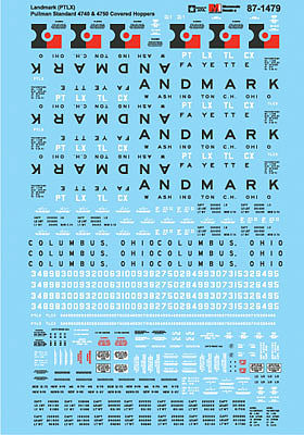 Microscale 601479 N Scale Railroad Decal Set -- Lamdmark PTLX & TLCX Pullman-Standard 4740 & 4750 Covered Hoppers