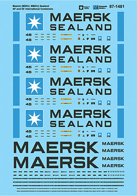 Microscale 601481 N Scale Railroad Decal Set -- Maersk MSKU, MMAU Sealand 40 & 45' International Containers
