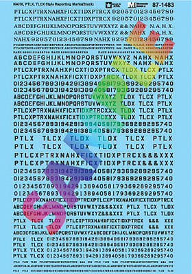Microscale 601483 N Scale Railroad Decal Set -- NAHX, PTLX, TLCX Style Reporting Marks (black)