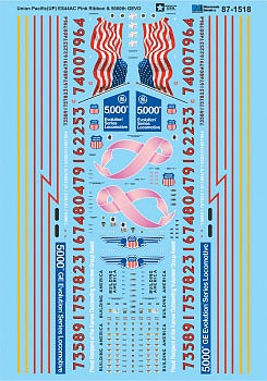 Microscale 601518 N Scale Railroad Decal Set -- Union Pacific ES44AC Pink Ribbon (Breast Cancer Awareness) & 5000th GEVO