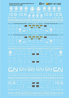 Microscale 601525 N Scale Railroad Decal Set -- Canadian National ex-Illinois Central IC 50' Boxcars Circa 1990+