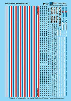 Microscale 601541 N Scale Railroad Decal Set -- Amtrak Phase III Passenger Cars