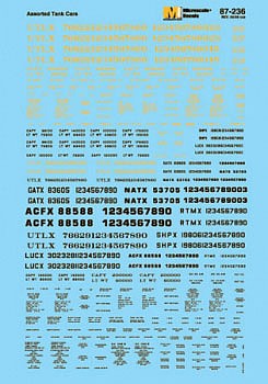 Microscale 60236 N Scale Railroad Decal Set - Data -- Tank Cars - Black & Yellow Lettering