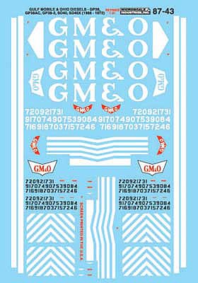 Microscale 6043 N Scale Railroad Decal Set - Gulf, Mobile & Ohio -- Cab & Hood Unit Diesels 1966-1972
