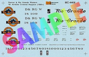 Microscale 604408 N Scale Denver & Rio Grande Western - DRGW -- 40' Airslide Covered Hoppers 1960+