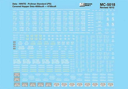 Microscale 605018 N Scale Railroad Decal Set -- Pullman-Standard P-S 4750 Covered Hopper Data (white)
