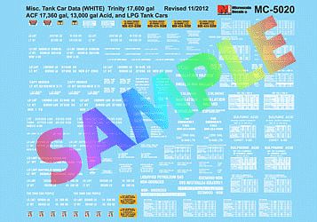 Microscale 605020 N Scale Railroad Decal Set -- Tank Car Data White Lettering-Trinity 17.6K, ACF 17.3K, 13K Acid & LPG