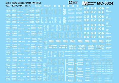 Microscale 605024 N Scale Railroad Decal Set -- Boxcar Data for FMC 5077 5277 (ABOX) 5347 Cars (white)