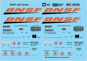 Microscale 605040 N Scale Railroad Decal Set -- BNSF Railway Liquefied Natural Gas Tank Car