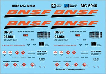 Microscale 605040 N Scale Railroad Decal Set -- BNSF Railway Liquefied Natural Gas Tank Car