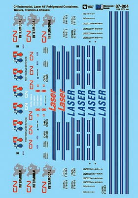 Microscale 60804 N Scale Railroad Decal Set - CN -- 48' Refrigerated Containers 1993+