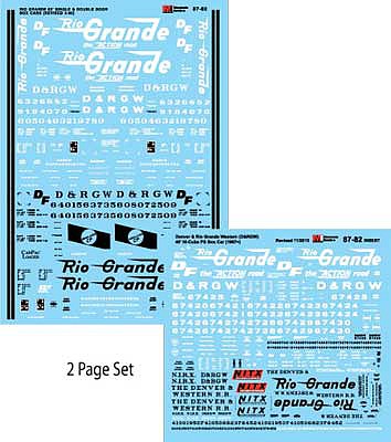 Microscale 6082 N Scale Railroad Decal Set - DRGW -- 50' Single-/Double-Door Boxcars, 1954-1972