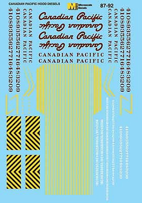 Microscale 6092 N Scale Railroad Decal Set - Canadian Pacific -- Hood Unit Diesels 1950-60